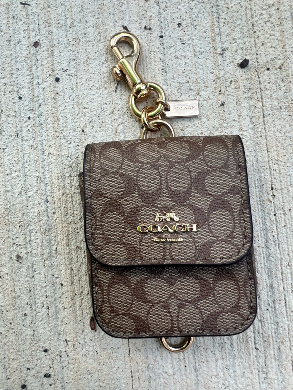 Coach Multi Attachment Signature Monogram Key & Card Holder with Gold Hardware